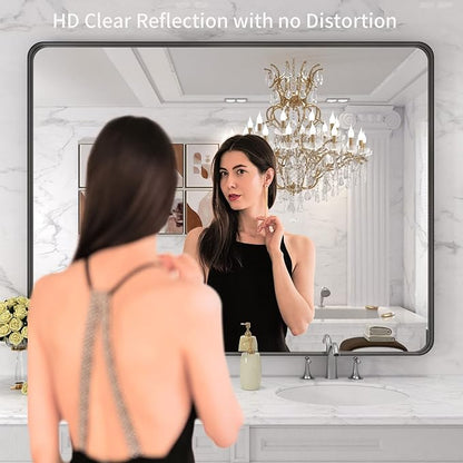 LOAAO 48x36 Inch Black Metal Framed Bathroom Mirror - Image 2