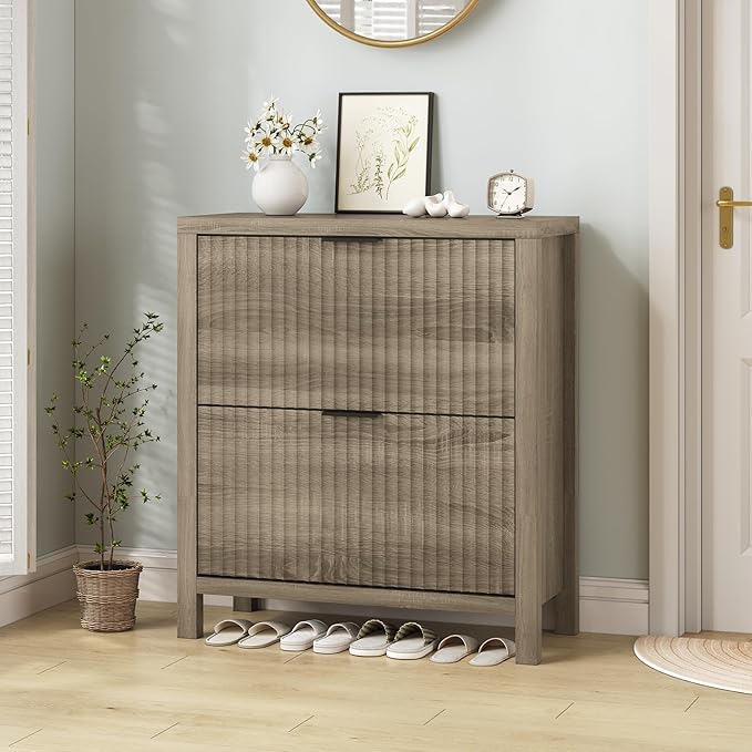 Shoe Cabinet Storage for Entryway, Fluted Shoe Cabinet - Image 8