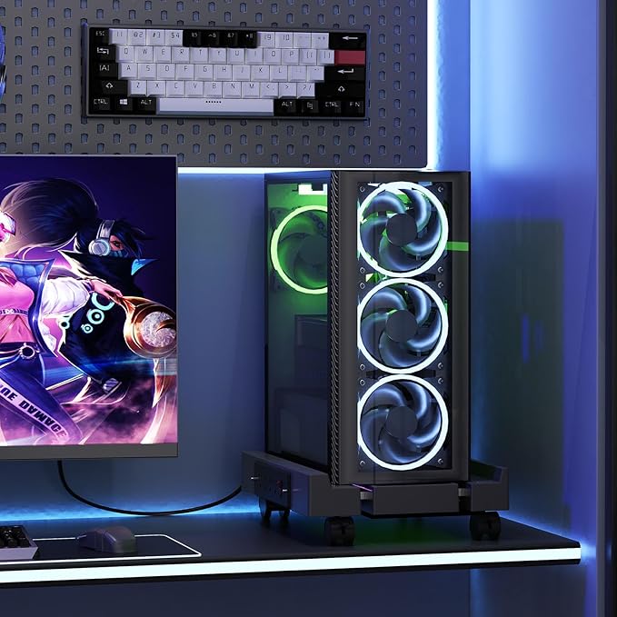 Computer Tower Stand with Charging Station, Cooler Fan and Light, Adjustable PC - Image 9
