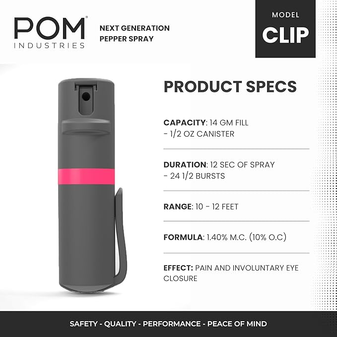 POM Pepper Spray Pocket Clip, Quick Flip Top Safety, Maximum Strength OC Formula - Image 2