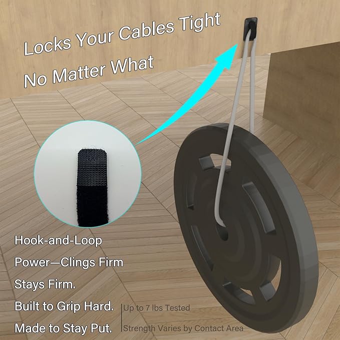 Under Desk Cable Management, Adjustable Hook and Loop Cord Ties, Reusable Wire - Image 6