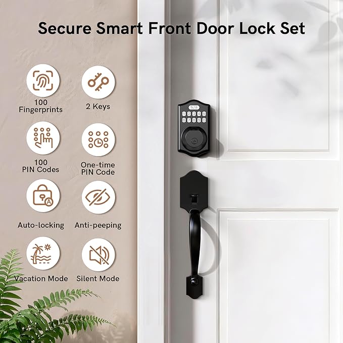 Fingerprint Door Lock Set, Keyless Entry Door Lock, Front Handle Set, - Image 3