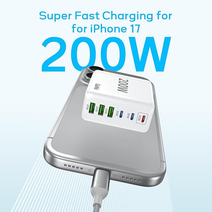 2 Pack USB C Charger Block, 200W GaN Super Fast Charger Type C iPhone 17 16 - Image 3