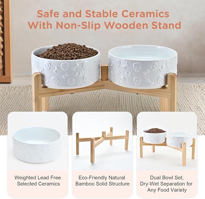 SPUNKYJUNKY Elevated Dog Bowls Ceramic, 7.3'' Dogs Food Water Bowls Raised - 42 - Image 6