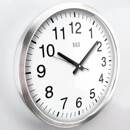 HITO 16" Silent Wall Clock Battery Operated Non Ticking Sweep Movement Glass - Image 2