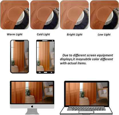 Chyhomenyc Burnt Orange Sheer Curtains 84 Inch Length 2 Panels, Light Filtering Soft Airy Voile Rod Pocket Sheer Window Drapes for Bedroom Living Room, Each 42Wx84L Inches