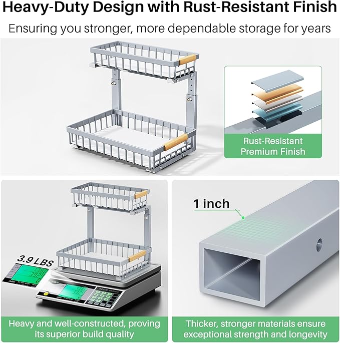 Pull out Cabinet Organizer, 1 Pack Under Sink Organizer, Slide out Metal - Image 5