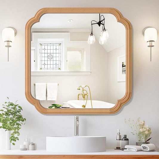Ferytane Square Natural Wood Mirror 24X24 Inch, Wood Mirror by FerytangeHome