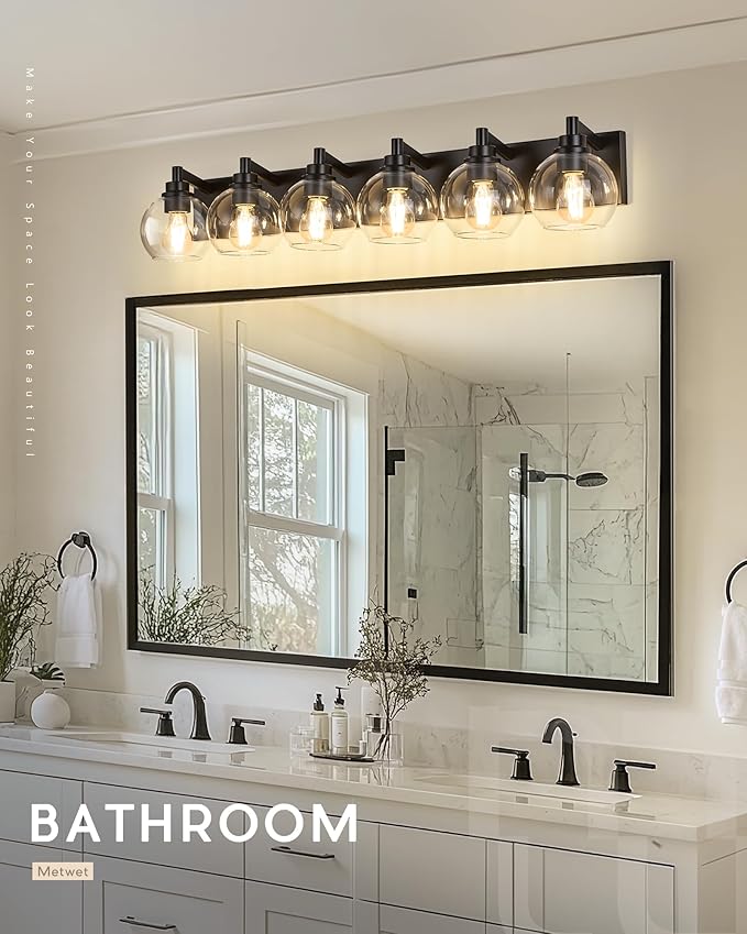 METWET Bathroom Light Fixtures, 6 Light Matte Black Vanity Light, 38 Inch - Image 4