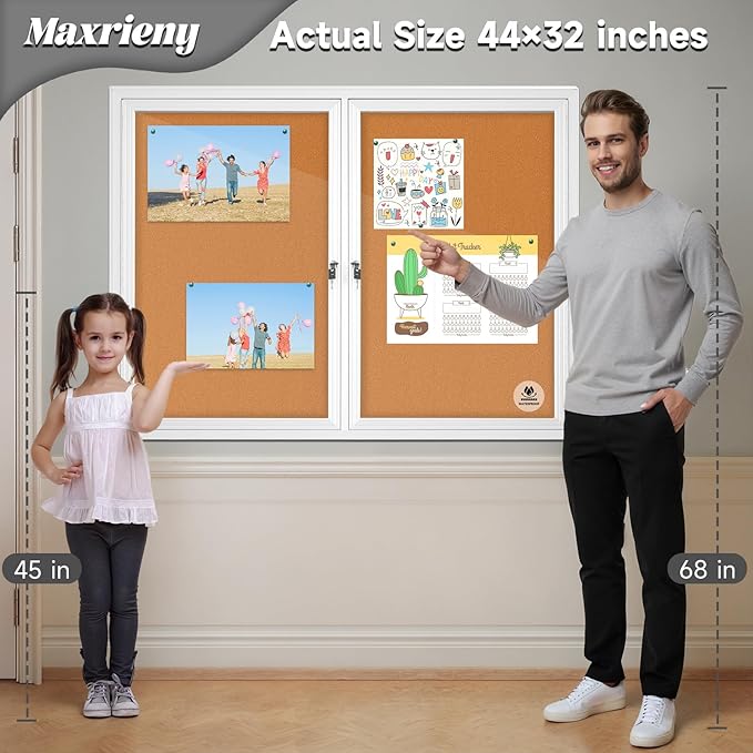 Lockable Outdoor Enclosed Bulletin Board, Weatherproof Cork Noticeboard - Image 2