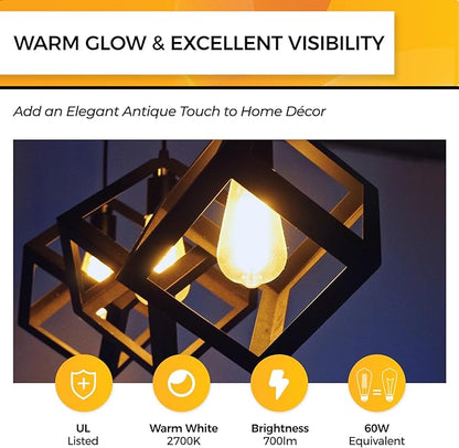 Hizashi Dimmable Edison Bulbs 60 Watt LED, E26 Bulb 2700K Warm White ST19 - Image 2
