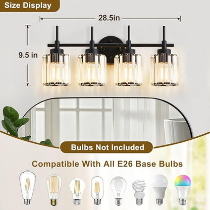 EJIAXIN 4 Light Round Crystal Vanity Lights, Modern Black Crystal Wall Light - Image 5