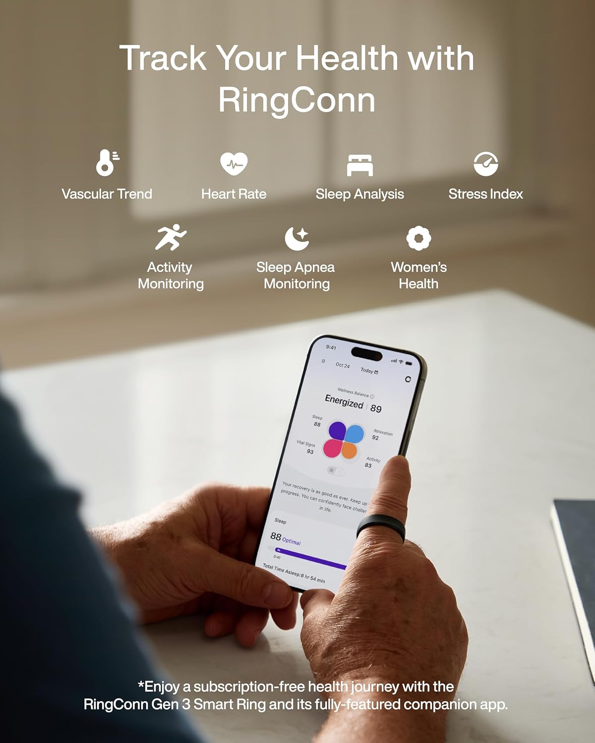 RingConn Gen 3 Smart Ring - Vascular Trends(Size 9, Matte Black)
