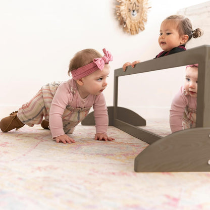 ECR4Kids Double-Sided Wooden Bi-Directional Mirror, Montessori, Grey Wash | Durable birch, GREENGUARD Gold Certified, shatter-resistant mirror, anti-tip feet, vertical & horizontal use, classroom/home