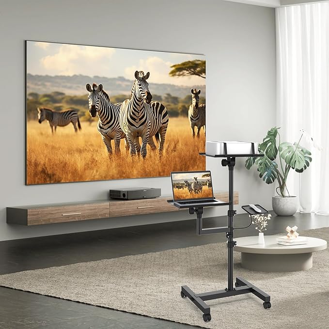 GSOW 2 Shelves Mobile Projector Stand, Rolling Laptop Stand Adjustable Height - Image 2