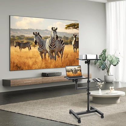 GSOW 2 Shelves Mobile Projector Stand, Rolling Laptop Stand Adjustable Height - Image 2