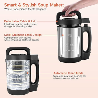 Homtone Soup Maker 2L, Makes 2-6 Servings, 6-in-1 Multifunctional Smooth and - Image 5