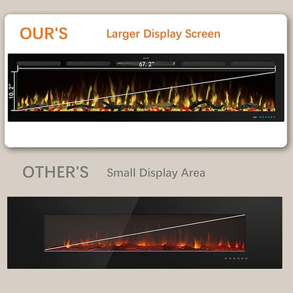 72" WiFi Electric Fireplace, Recessed and Wall Mounted Fireplace Heater - Image 5