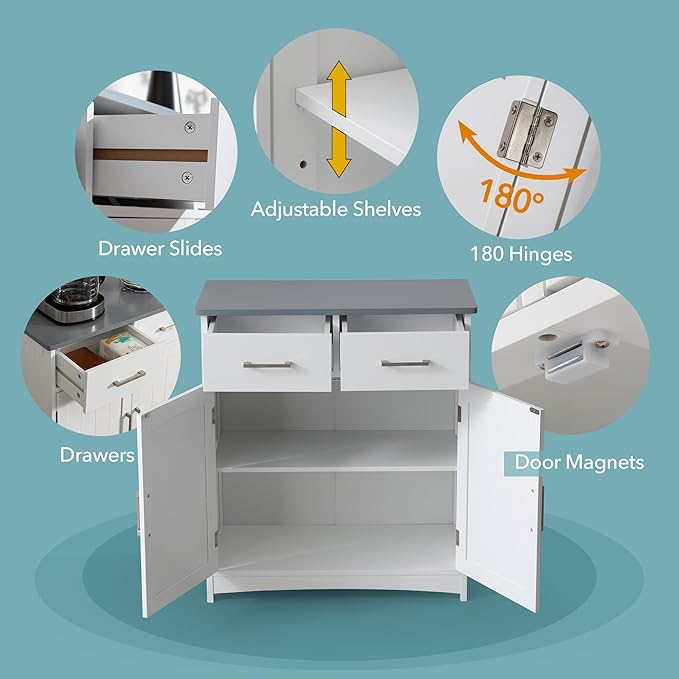 Modern White Buffet Cabinet, 26x30 Inches, 2 Doors, 2 Drawers, Adjustable - Image 7