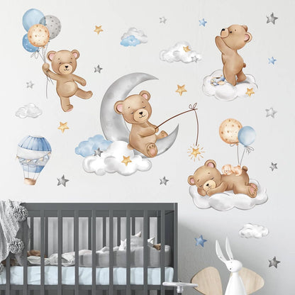 decalmile Bear Sleeping on The Moon Hot Air Balloon Wall Decals Stickers