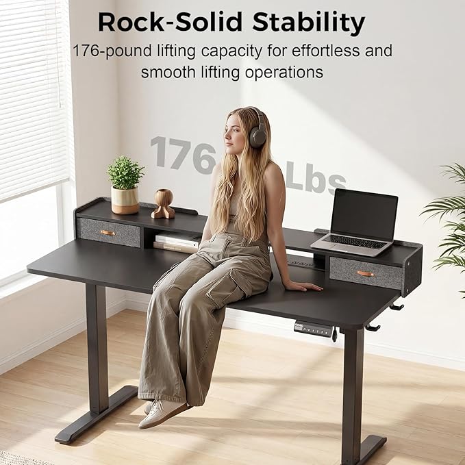 Electric Standing Desk with Drawers, 55 Inch Height Adjustable Desk with Power - Image 7