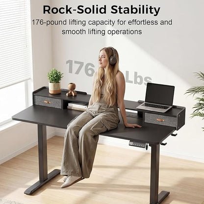 Electric Standing Desk with Drawers, 55 Inch Height Adjustable Desk with Power - Image 7
