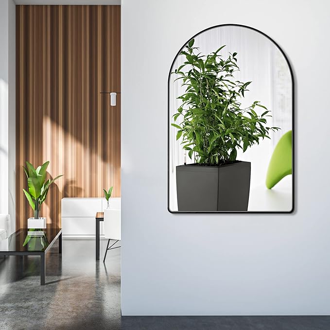 36x48 inch Black Tempered Glass Arched Mirror - Image 6