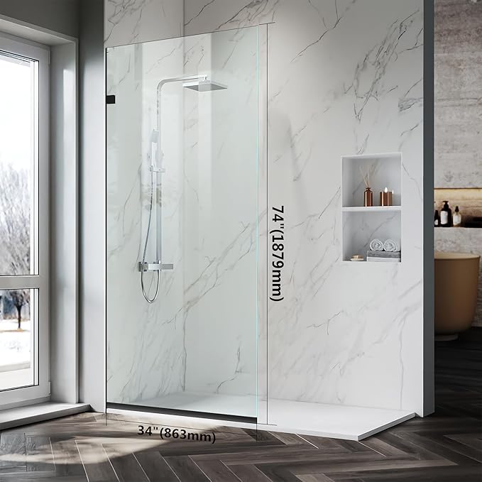 Bathroom Shower Glass Door Panel, 5/16" Thick Clear Tempered, Matte Black Finsh - Image 7