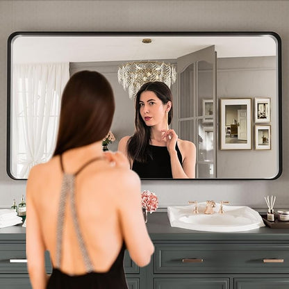 LOAAO 77X36 Inch Black Metal Framed Bathroom Mirror - Image 2