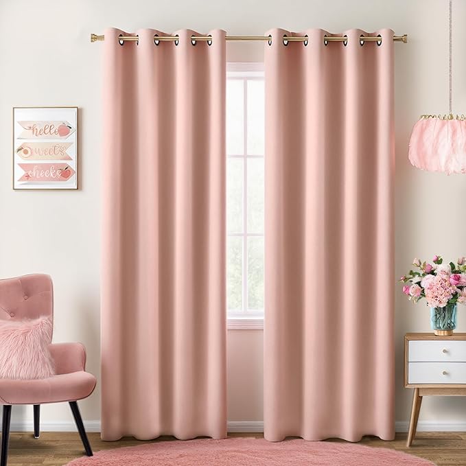 KOUFALL Blush Pink Curtains Blackout, Nursery Curtain by KOUFALL