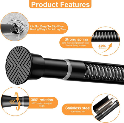 Tension Curtain Rod 30-76Inch Black Tension Rod for Windows | Shower Curtain Rods No Drilling Spring Adjustable Curtain Rods for Windows,Doorway,Bathroom,Closet,7/8" Diameter