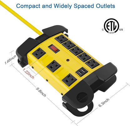 Heavy Duty Power Strip with USB, Workshop 8 Outlet Surge Protector 2700 Joules - Image 5