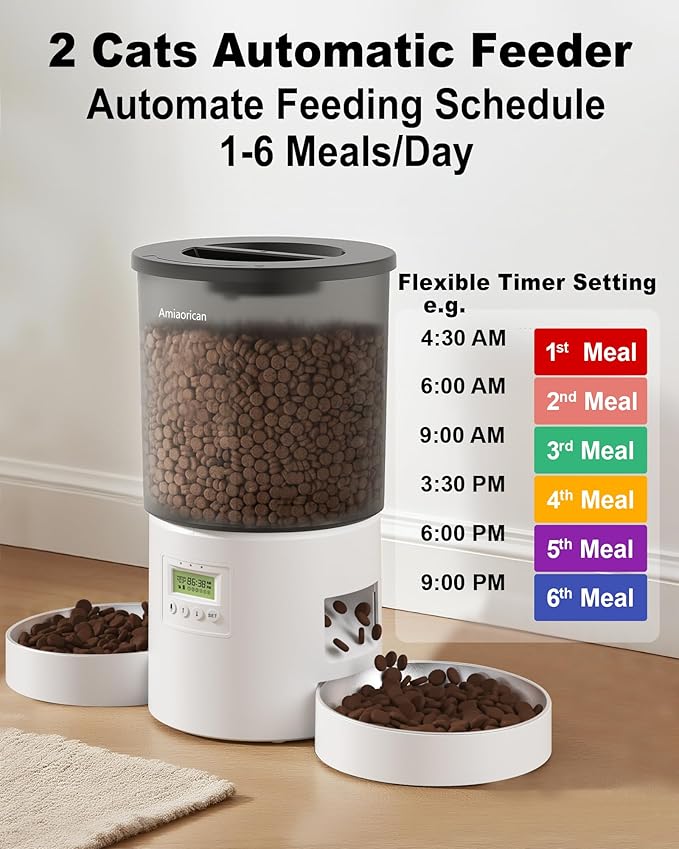 Automatic Cat Feeder for 2 Cats, 4.2L Programmable 1-6 Meals Portion Control - Image 2