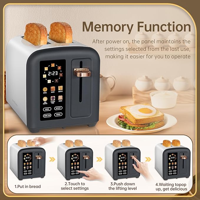 SEEDEEM Toaster 2 Slice, Full Touch Control Stainless Toaster, LCD Display - Image 6