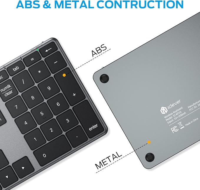 iClever Bluetooth Number Pad, Aluminum 34-Key Wireless Numeric Keypad, USB-C - Image 4
