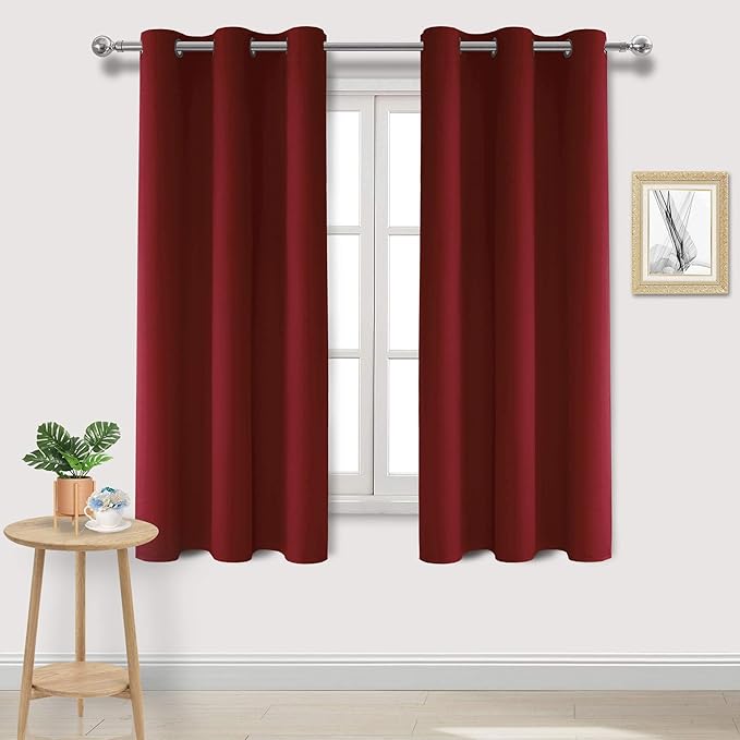 DWCN Burgundy Curtains 63 Inch Length, Living Room Curtains Drapes by DWCN