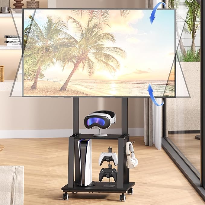 Rolling TV Stand on Wheels for 23-60Inch Flat/Curved Screen TVs, Tilt Mobile TV by Aokitsink