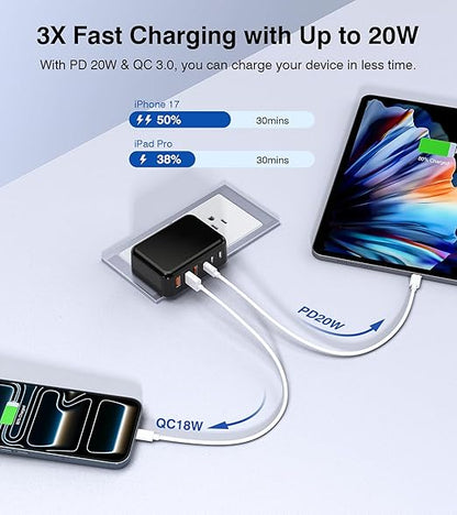 Fast Charger Block, GaN 6 Port USB C Charging Station Hub Cube, 100W Multiport - Image 3