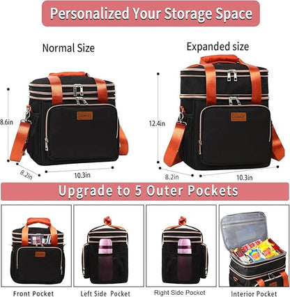 Expandable Insulated Lunch Box for Women Men, Double Deck Large Lunch Bag Tote - Image 3