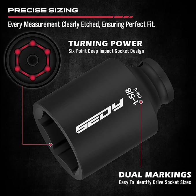 SAE Deep Impact Socket Set 8-Piece 1/2-inch Drive Wheel Axle Nut Wrench Large - Image 4