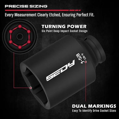 SAE Deep Impact Socket Set 8-Piece 1/2-inch Drive Wheel Axle Nut Wrench Large - Image 4
