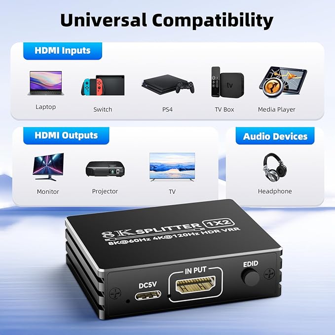 HDMI 2.1 Splitter 1 in 2 Out 4K 120Hz 8K 60Hz - Image 8