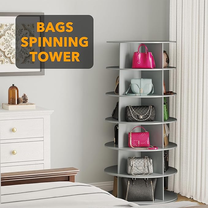 SpaceAid 6 Tier Rotating Shoe Rack Tower, Spinning Shoe Display Lazy Susan - Image 5