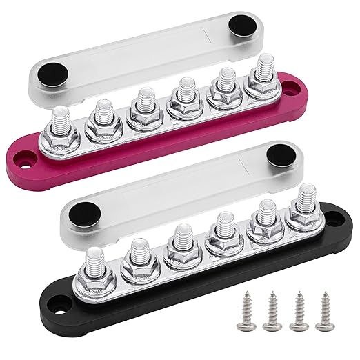 6 x M8 Studs Power Distribution Block Bus Bar 12V, Ampper 5.9" HD 200A Marine by Ampper