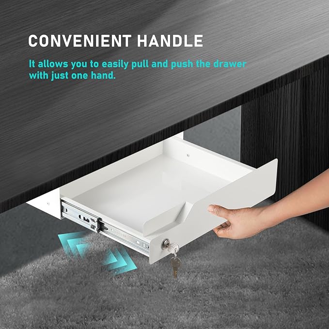 White Under Desk Drawer with Lock, Metal Hidden Storage - Image 6
