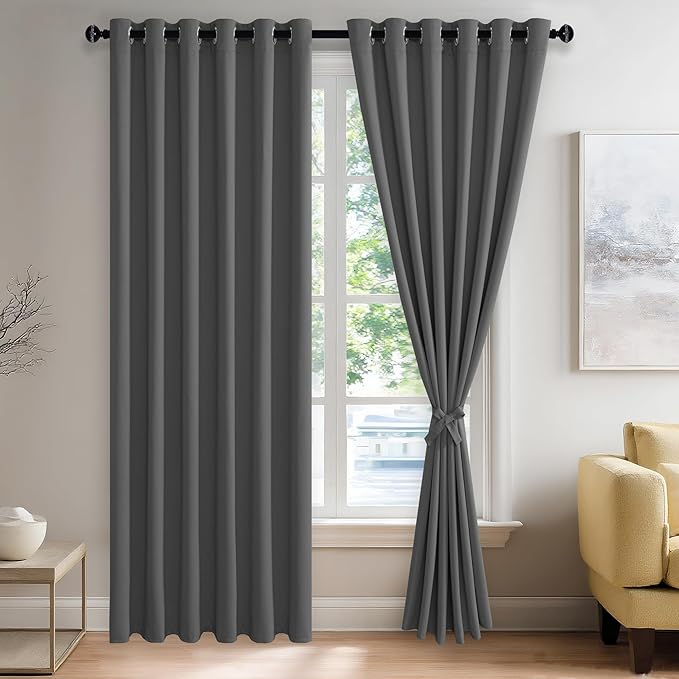 JIUZHEN Dark Grey Blackout Curtains by JIUZHEN