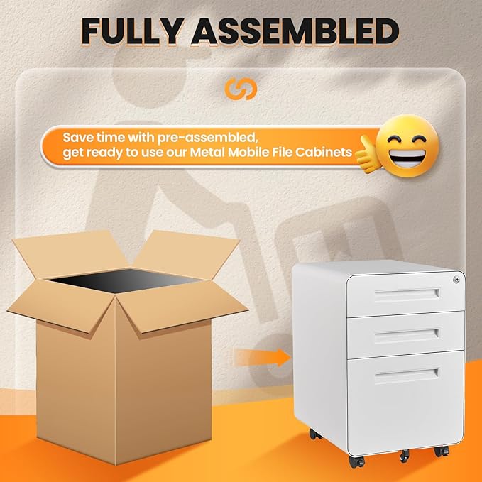 3 Drawer File Cabinet, Fully Assembled Mobile File Cabinets - Image 4