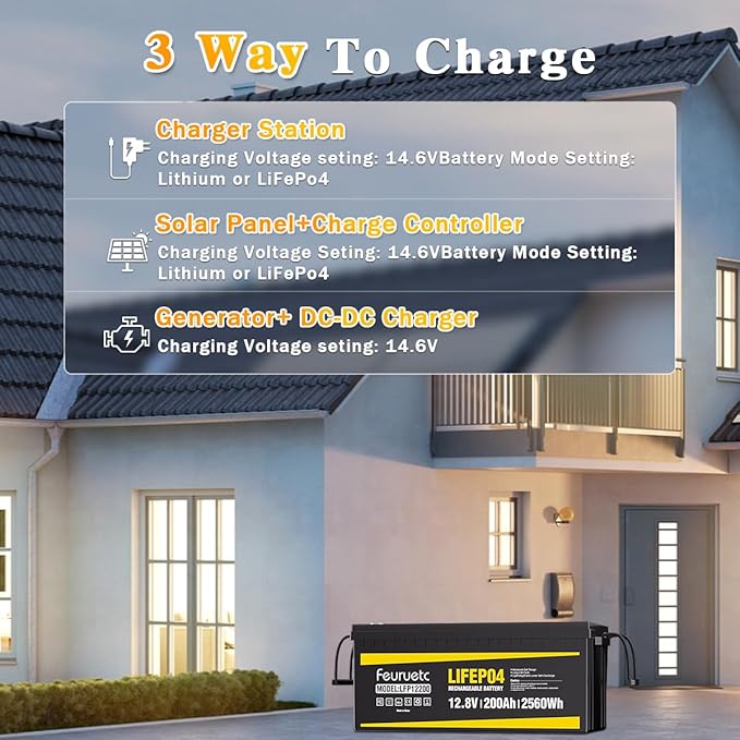12V 200Ah Lithium LiFePO4 Battery, Built-in 200A BMS, 2560Wh Energy Storage - Image 7