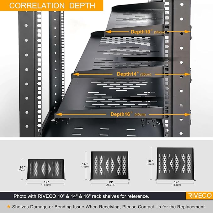 RIVECO 2PCS 1U Rack Shelves, 19” Cabinet Mount 1 U Tray Vented Cantilevers - Image 5