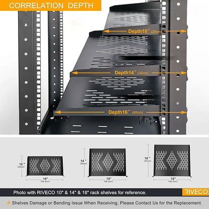 RIVECO 2PCS 1U Rack Shelves, 19” Cabinet Mount 1 U Tray Vented Cantilevers - Image 5